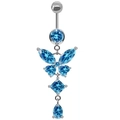 Blue butterfly belly button ring with teardrop opal stones in polished silver steel - Silver Blue Butterfly Pendant Style