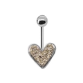 Piercing all'ombelico a cuore argentato con intarsio di glitter color champagne - Stile Cuore d'Oro