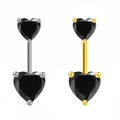 Détails de piercings de nombril en or et argent avec double zircon noir en forme de cœur - Noir
