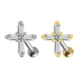 Macro shot of silver and gold stainless steel cross stud earrings with sparkling cubic zirconia - Cross Style (Silver)
