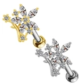 Detail of floral branch stud earrings in gold and silver with sparkling zircon stones - Flower Branch Style (Silver)