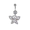 Détail du piercing de nombril papillon argenté serti de zircons et cristaux brillants - Style Pendentif Papillon Creux Plein Strass Argenté