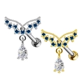 Boucles d'oreilles en acier inoxydable avec ailes de papillon et zircons bleus scintillants - Style Aile (Argent)