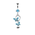 Détail du piercing de nombril argenté avec pendentifs papillon en zircon bleu clair 4# - Style Double Papillon Vigne Bleu Clair Argenté