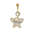 Vue détaillée du piercing de nombril papillon doré avec incrustations de zircone - Style Papillon Zirconia Creux Doré