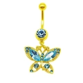 Piercing de nombril papillon doré avec zircons bleus incrustés et pendentif élégant - Style Papillon Zirconia Bleu Doré