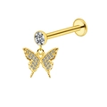 Goldener Labret-Stecker mit rundem Zirkon und einem funkelnden Schmetterling-Anhänger - Schmetterling-Stil (1)