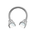 Stainless steel horseshoe septum ring with dragon claws holding white opal beads - Silver Eagle Claw White Protein Bead