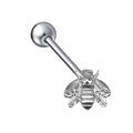 Détail macro d'un piercing de langue en acier poli en forme d'abeille avec ailes - Style Abeille Réaliste (#2)