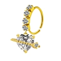 Golden nose ring with heart zircon and cupid arrow detail for piercing jewelry - White Arrow Through Heart (#2)