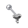 Détail du piercing de langue coeur en acier inoxydable argenté avec gravure Fuck Me - Style Cœur Fuck Me (#4)