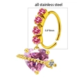 Gold stainless steel nose ring with pink heart pendant and 0.8x8mm arrow zircon detail - Pink Arrow Through Heart (#1)