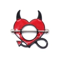 Red heart shaped devil nipple ring shield with black horns and surgical steel barbell - Red Devil Heart Style