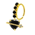 Golden nose ring with black heart pendant and Cupid arrow detail with gemstones - Black Arrow Through Heart (#5)