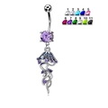Zilveren kwal navelpiercing met paarse zirkoon en elf beschikbare kleurvarianten - Kwal Navelpiercing Stijl (#1)