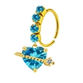 Golden heart-shaped nose ring with light blue gemstones and Cupid's arrow charm - Blue Arrow Through Heart (#6)