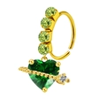 Golden steel nose hoop with green heart pendant and arrow decoration with crystals - Green Arrow Through Heart (#8)