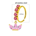 Gold stainless steel nose ring with pink marquise zircon crown design in 0.8x8mm size - Pink Crown Style (#11)