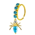 Golden spider nose ring with blue zircon stones and teardrop crystal dangle - Blue Spider Style (#12)