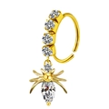 Gold stainless steel nose ring with sparkling marquise zircon spider charm and round stones - White Spider Style (#13)