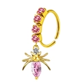 Gold nose ring with pink gemstones and a delicate spider pendant featuring a marquise stone - Pink Spider Style (#14)
