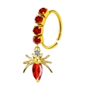 Gold stainless steel hoop ring with red gemstones and a hanging red spider pendant - Red Spider Style (#15)