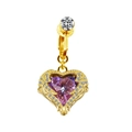 Golden heart navel ring with purple stone and white diamonds on white background - Purple Full Rhinestone Heart (#3)