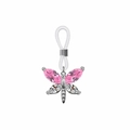 Vue détaillée du pendentif papillon avec zircon rose et finition en métal argenté - Style Insecte Papillon