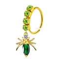 Golden spider nose ring with marquise green gems and sparkling cubic zirconia dangles - Green Spider Style (#16)