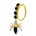 Gold stainless steel nose ring with gothic black spider pendant and faceted crystals - Black Spider Style (#17)