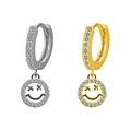 Orecchini a cerchio in oro e argento con ciondolo smiley con occhi a X e diamanti - Stile Smiley Occhio a X (Color Acciaio)