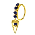 Gold-finish steel nose ring with blue stones and evil eye heart pendant dangle - Blue Evil Eye Style (#18)