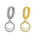 Iced out Smiley Anhänger Creolen in Gold und Silber mit funkelnden Zirkonia Steinen - Smiley-Gesicht-Stil (Stahlfarbe)