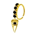 Golden heart nose ring with black zircon inlays and gothic style pendant decoration - Black Evil Eye Style (#19)