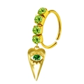 Gold stainless steel nose ring with green gemstones and a heart-shaped dangle pendant - Green Evil Eye Style (#20)