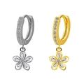 Dettaglio orecchini a cerchio a forma di fiore in oro e argento con zirconi cubici - Stile Fiore Baguette (Color Acciaio)