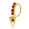 Gold-plated stainless steel nose ring with five sparkling red zircon heart drop accents - Red Evil Eye Style (#21)
