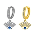Orecchini pendenti Malocchio in oro e argento con zirconi blu e bianchi luccicanti - Stile Occhio Radiante (Color Acciaio)