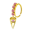 Gold-plated stainless steel nose ring with pink heart pendant and zircon accents - Pink Evil Eye Style (#22)