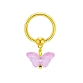 Golden stainless steel nipple ring featuring a translucent pink butterfly pendant charm - Pink Purple Butterfly Pendant (#4) / Pink