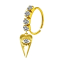 Gold stainless steel hoop nose ring with clear zircon stones and a pointed spear pendant - White Saturn Style (#23)