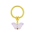 Golden stainless steel nipple ring featuring a lustrous butterfly dangle with shell texture - Iridescent White Butterfly Pendant (#2) / White
