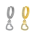 Dettaglio di orecchini a cerchio cuore e corona in argento e oro con zirconi scintillanti - Stile Cuore Corona (Color Acciaio)