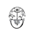 Polished stainless steel navel ring featuring heart-shaped zircon and hollow floral design - Clear Heart (#5)