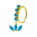 Gold-tone nose ring featuring sky blue round and marquise-shaped gemstone pendants - Blue Crown Style (#25)
