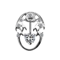 Macro view of silver dolphin heart navel ring with crystal studs and polished finish - Hollow Flame Pattern (#4) / Clear Heart (#4)