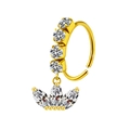 Gold stainless steel nose ring with marquise-cut zircon lotus pendant and clear gems - White Crown Style (#26)