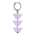 Silberne Schmetterling-Ohrclips mit drei fliederfarbenen Anhängern und langer Kette - Dreifach-Schmetterlings-Ohrclip / Hellviolett