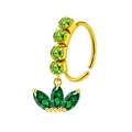 Gold stainless steel nose hoop with green zircon dangling stones and marquise-cut gems - Green Crown Style (#27)