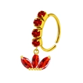 Golden stainless steel nose ring featuring red marquise crystals and round zirconias - Red Crown Style (#28)
